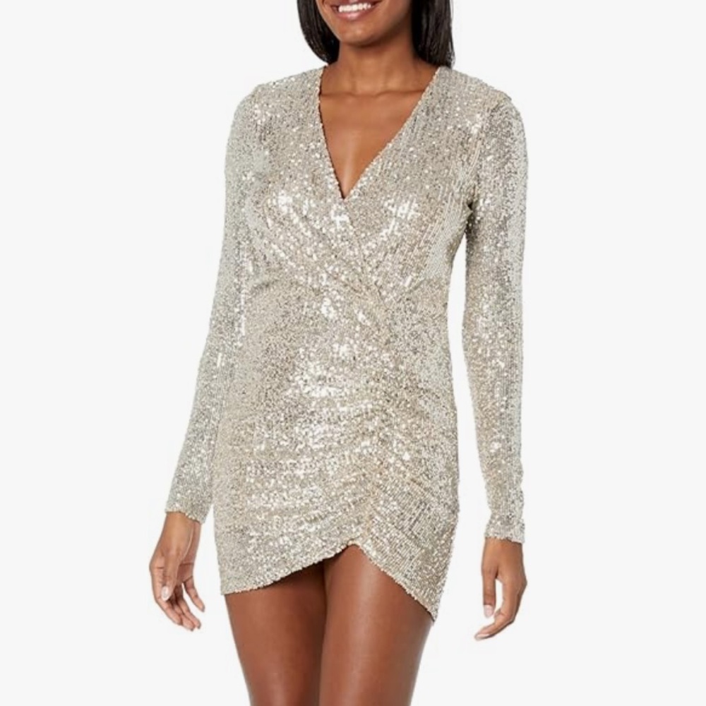 Show Me Your MuMu Gold Sequin Long Sleeve Dress